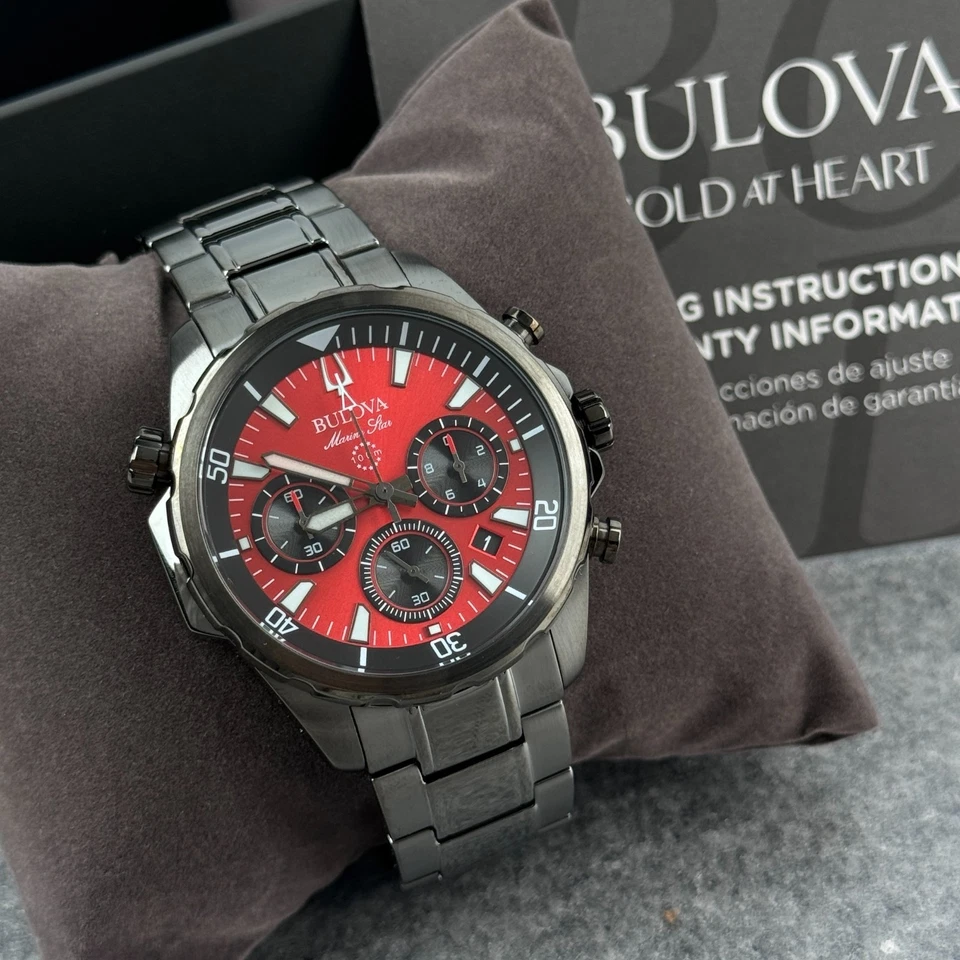 Bulova Marine Star 98B350 Men's Chronograph 43mm Red Dial Quartz Watch - Image 1 of 4