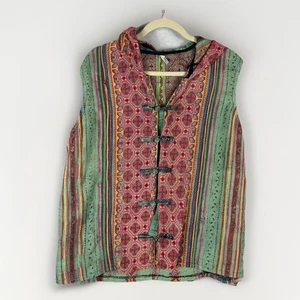 Boho Patchwork Vest Floral Embroidered One Size Hooded Hippie Festival - Picture 1 of 8