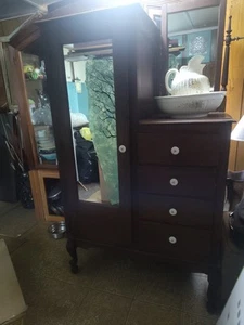 Wood Wardrobe With Mirrors - Picture 1 of 7
