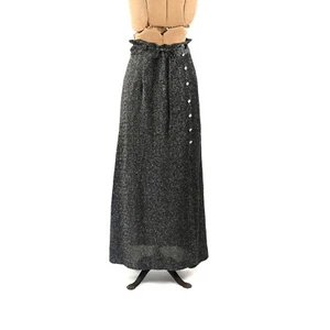 Vintage 70s Metallic Black + Silver Lurex High Waist A Line Sheer Maxi Skirt S M - Picture 1 of 5