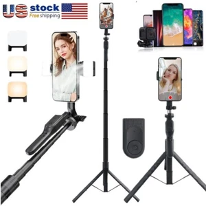 Portable 68" Wireless Remote Selfie Stick Tripod Phone Cam Stand W/ Fill Lights - Picture 1 of 15