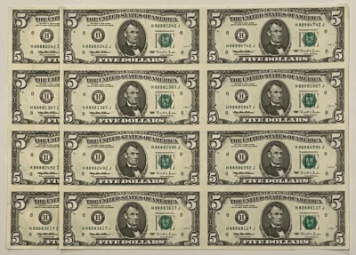 1995 $5 88880242 Matching HI HJ Blocks Prosperity Sheets Lucky Money - Image 1 of 4