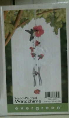 Carillón de viento pintado a mano Evergreen, 5" W x 21,5" H x 3,5" D, colibrí, flor, FS Foto 1 de 4