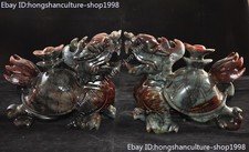 Chinese Xiu jade hand carved longevity Dragon turtle Ingots wealth statue Pair