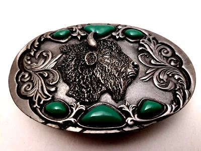 Arroyo Grande Buckle Co Buffalo Bison Pewter Belt Buckle 1992 USA - Image 1 of 4