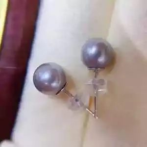 new natural grey 7-6 MM south sea pearl earrings 14K GOLD - Picture 1 of 2