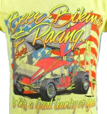 Винтажная футболка 80-х SPRINT CAR RACE ПИВО БИКИНИ M мультфильм один шов - Изображение 1 из 4