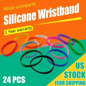 24 PCS Adult Blank Silicone Bracelets Colored Rubber Wristbands Party Accessory - Picture 1 of 11