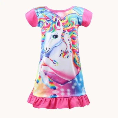 Camisón estampado unicornio niñas pequeñas arco iris camisón princesa vestidos de noche Foto 1 de 4