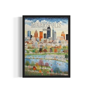 Indianapolis Indiana City Skyline Art Print Poster City Wall Art Painting - Picture 1 of 6