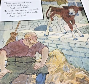 Vtg Old Man Calf Wall 1910s Mother Goose Print Wall Art 9x12" - Picture 1 of 12