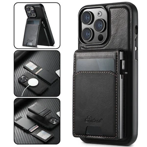 For iPhone 16 Pro Max 15 14 13 12 Magnetic Removable Card Wallet Stand PU Case - Picture 1 of 32