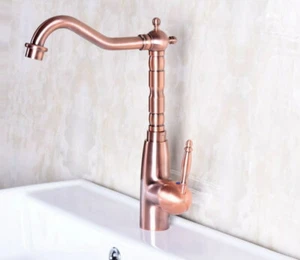 Antique Red Copper Swivel Spout Kitchen Sink Faucet Bathroom Basin Mixer Tap - Picture 1 of 9
