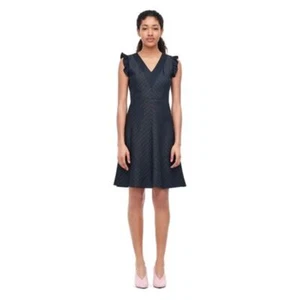 Rebecca Taylor Striped Suiting V-neck Navy Dress - Picture 1 of 10