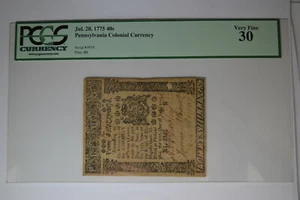 Pennsylvania 20 luglio 1775 40 PCGS molto fine 30. - Foto 1 di 2