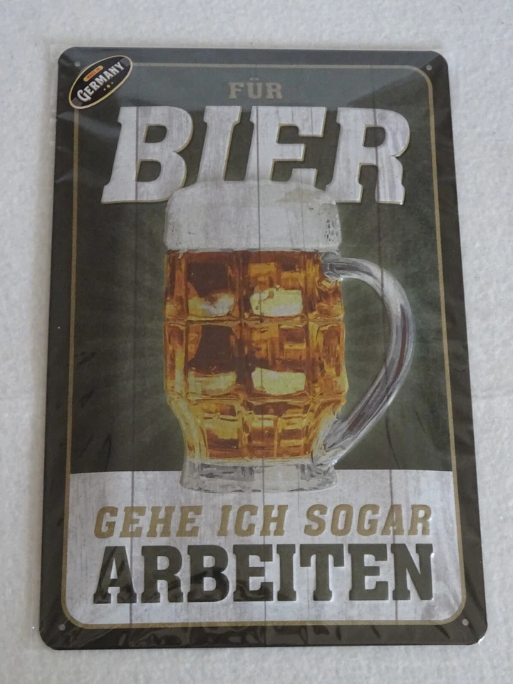 NOSTALGIC-ART Bier Blechschild - Für Bier gehe ich sogar arbeiten - 20x30 stark geprägt