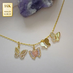 Colgante Mariposa Oro Sólido 14K REAL con Dije Circonita Cúbica para Cadenas Regalo - Imagen 1 de 4