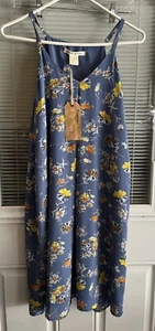 Beacan Cove Dress Blue Casual Floral Boho Shift Pleats Spaghetti Straps NWT Sz 2 - Picture 1 of 7