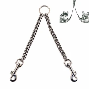 Stainless iron Double Chain Dog Lead Pet Clip Leash Coupler Duty 2 Way - Picture 1 of 5