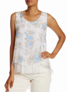 Lola (Italy) Sleeveless Silk Blend Top White/Blue NWT $125 - Picture 1 of 5
