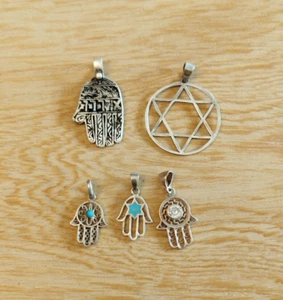 Lote de 4 Colgantes de Plata Hamsa y Estrella de David - Plata 925 y Plata Maciza - Imagen 1 de 15