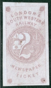 GB LSWR RAILWAY *Newspaper Ticket* Stamp 2d Lilac/Blued (c1855) MNG B2WHITE20 - Picture 1 of 10