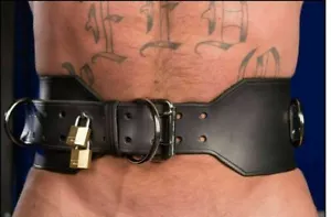 HEAVY DUTY MENS REAL LEATHER BODY BELT / HARNESS FULLY LOCKABLE LOCKING BONDAGE - Picture 1 of 3