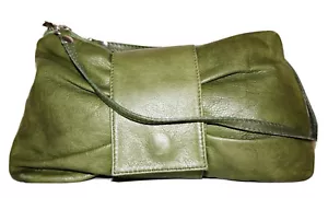 Vintage VERA PELLE Green Leather Slim Soft-Clutch 6x12 - Picture 1 of 9