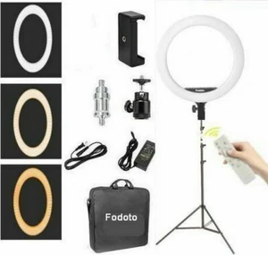 Fodoto 14" LED BiColor Dimmable Ring Light Kit 7' Stand -Remote Control/ Compact - Picture 1 of 7