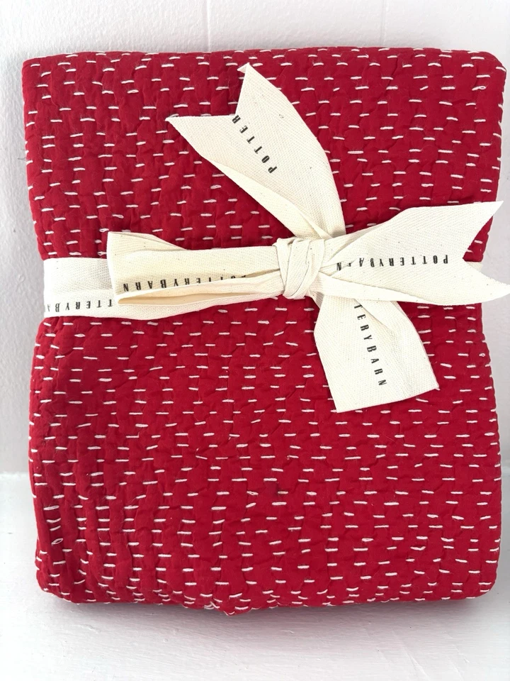 Pottery Barn Kantha Acolchado Estándar Sham Naranja Rojo JUEGO DE 2 reversibles Foto 1 de 1