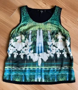 Ladies Star by julienmacdonald green floral waterfall print sleeveless size 16 - Picture 1 of 3