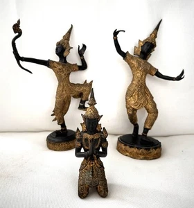 Vintage Gilt Bronze Thai Figures Dancing And Prying Circa 1950's - Picture 1 of 14