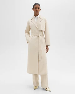 Theory Trench Cappotto Donna Avvolgente Cotone Organico, Stile# O0104404, Taglia L, Sabbia - Foto 1 di 16