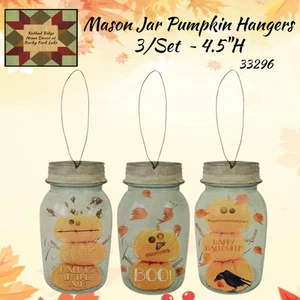 Fall Mason Jar Pumpkin Hangers 3/Set - Picture 1 of 1