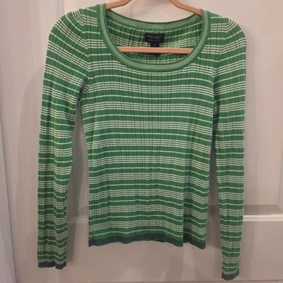 AMERICAN EAGLE Vtg Y2K Kelly Green Striped Ribbed Preppy Top Sz M Bella Swan - Image 1 of 4