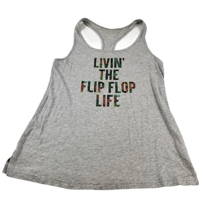 Camiseta sin mangas Xhiliation para mujer camisa pequeña gris Livin the Chanclas Life espalda cruzada Foto 1 de 3