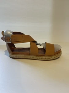 Husk Tan Leather Jungle Shoe Flatform Espadrilles Size 39 Crossover Sandals - Picture 1 of 10