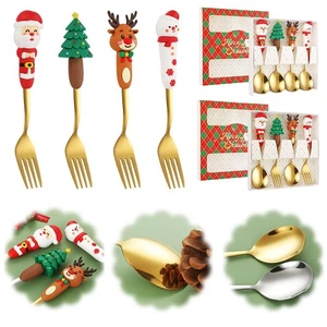 Set 4 pezzi forchette cucchiaio natalizio albero di Natale creativo Babbo Natale pupazzo di neve alce taglierina J9N2 - Foto 1 di 16