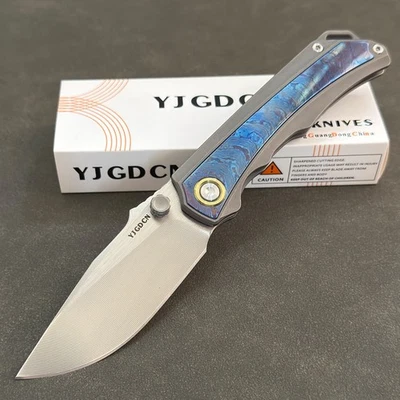 Cuchillo Plegable Diseño YJGDCN RIHE M390 Hoja Incrustada Mango Timasco YJ2524 Foto 1 de 4