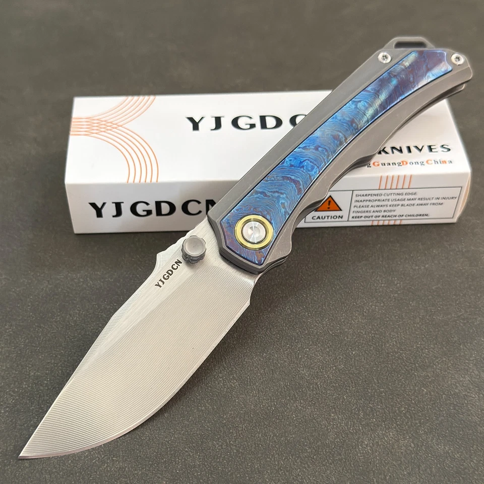 YJGDCN RIHE Design Folding Knife M390 Blade  Inlaid Timascus Handle YJ2524 - Image 1 of 4