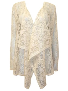 NEW LADIES FLORAL LACE WATERFALL HEM CARDIGAN OATMEAL, BLUE, PURPLE UK10/12-18 - Bild 1 von 9