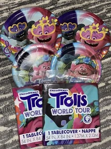 Dreamworks Trolls World Tour Tablecover Dessert and Dinner Plates Party NEW - Picture 1 of 7