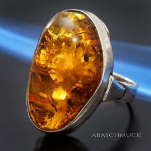 Anillo de plata ámbar único hecho a mano tamaño 54 (17,2 mm Ø) ámbar del mar Báltico  - Imagen 1 de 4