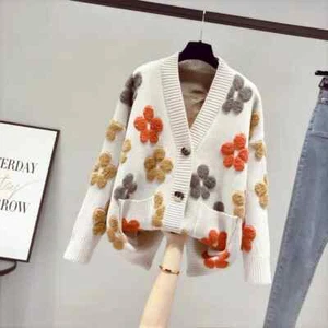 Primavera y Otoño Nuevo Mujeres Tejido Manga Larga Cuello en V Suéter Cárdigan Chaqueta - Imagen 1 de 8