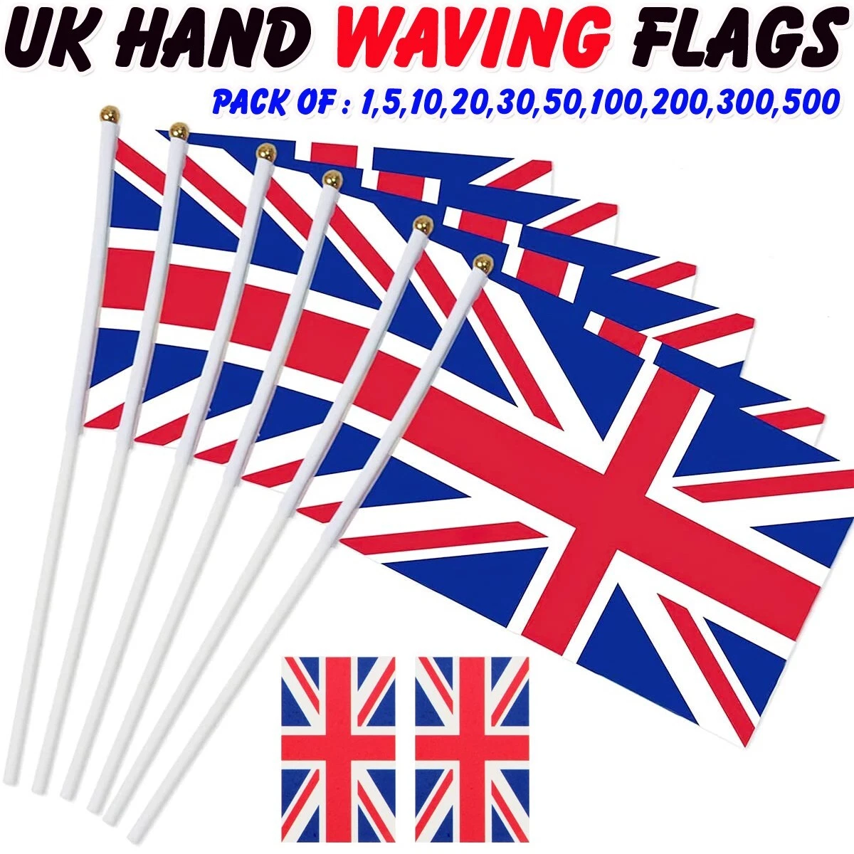 50 Stück Union Jack Handflaggen – Kleine UK Flaggen Mit Holzstab, Für Partys & Veranstaltungen