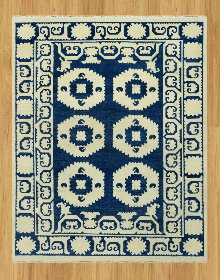 New Hand Knotted Oushak Wool Transitional Area Rug Navy sizes 8x10, 9x12, 10x14 - Image 1 of 4