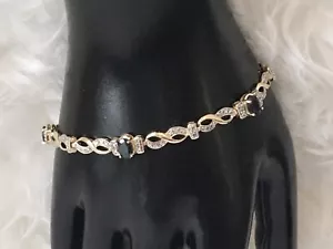 Bracciale Tennis Vintage Argento Sterling Oro Vermeil Zaffiri 7,5” 9,4 Grammi Peso - Foto 1 di 16