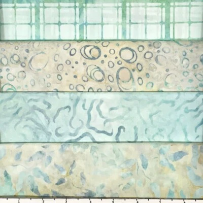 Lot of (4) 1 Yard Cuts 100% Cotton Quilting Batik Fabric Aqua Beige #517B - Image 1 of 2