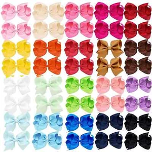 40PCS 4 Inch Hair Bows for Girls,Hand-Made Grosgrain Ribbon Hair Bow Alligator C - Picture 1 of 6