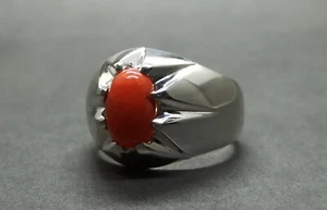 Anello pesante da uomo Marjan in argento sterling 925 con corallo rosso intenso naturale - Foto 1 di 11